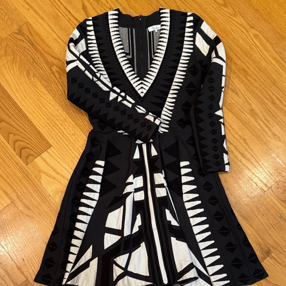 Parker Black and White Long Sleeve Dress